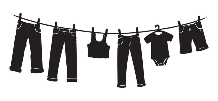 Black Clothesline Illustration Displaying Clothing Items on a Line vector
