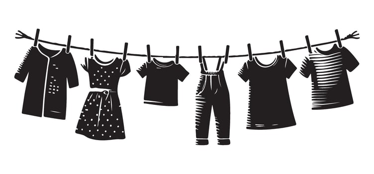 Clothesline with Hanging Garments Illustration Laundry Image vector