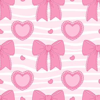 Vintage Seamless Pattern Coquette Pink Bow Ribbon and Heart on Groovy Stripe Background. Girly Vibe png