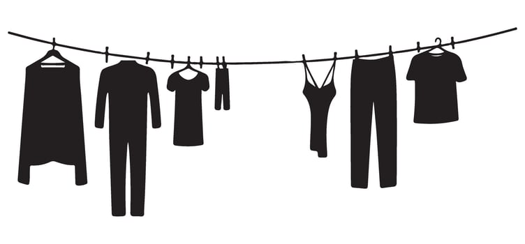 Silhouette illustration of clothesline with hanging laundry items vector