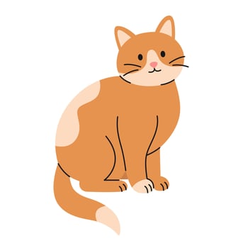Cute spotted ginger cat sitting on white background. Isolated orange kitten. Adorable pet. Domestic animal in simple style. Flat illustration for pet shop, veterinary clinic vector