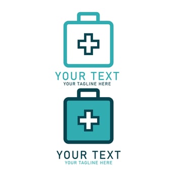 Medical First Aid Kit Logo Art Set, Blue and Teal Bag Plus Design, Two Variations Isolated on White vector