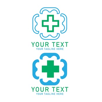 Medical Abstract Plus Logo Art Set, Blue and Green Rounded Cross Design, Two Variations Isolated on White vector