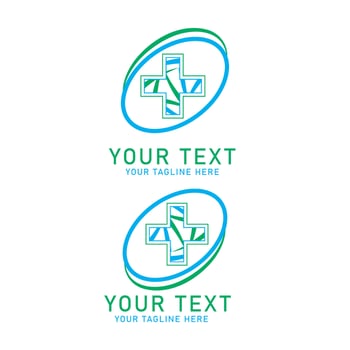 Medical Oval Cross Logo Art, Blue and Green Plus Design, Two Variations Isolated on White vector