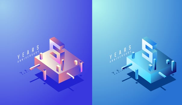 3D Isometric Anniversary Design 5th, 5th Years Anniversary in Colourful Gradient. Tech, Futuristic and Modern concept. vector