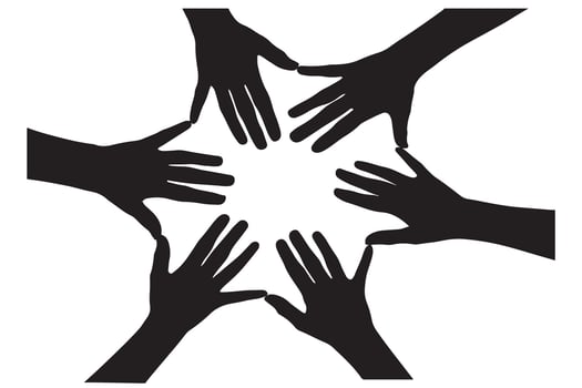 Silhouette Hands Joined in a Circle, Symbolizing Unity and Collaboration Black and White vector