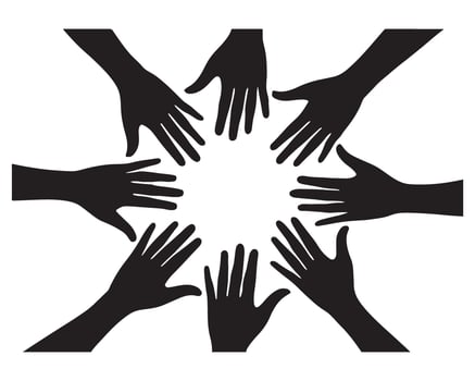 Silhouette of Hands Joined in a Circle, Symbolizing Unity and Collaboration vector