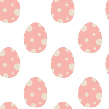 Pattern featuring pink eggs with white polka dots on a clean white background vector