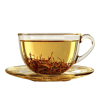 A glass teacup filled with warm tea and tea leaves png