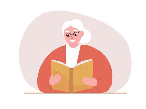 Elderly woman reading a book. flat graphics. vector