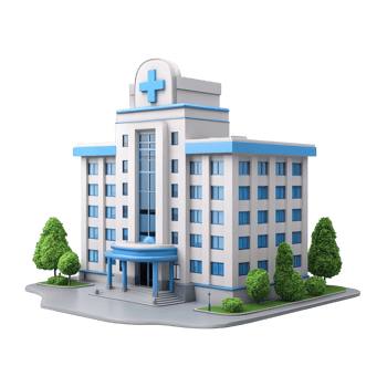 A modern stylized illustration of a hospital building complex png