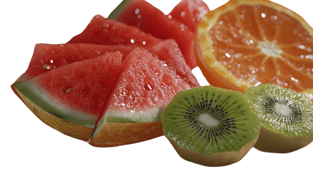 Fresh juicy watermelon orange and kiwi slices png