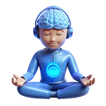serene creative A Person Meditating with a Brain Computer detailed png