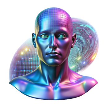 serene creative A Holographic Projection of a Human Face detailed png