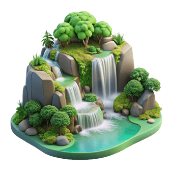 serene abstract A Cascading Waterfall Surrounded by Lush professional png