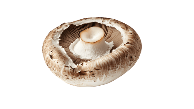 Detailed CloseUp of a Mushroom Cap with Visible Gills and Stem Ideal for Culinary Botanical png