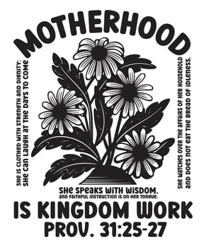 Motherhood is Kingdom Work Christian Floral Design with Proverbs 31 25 27 vector