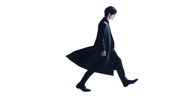 A man in a long coat walking confidently perfect for fashion mystery and storytelling themes png