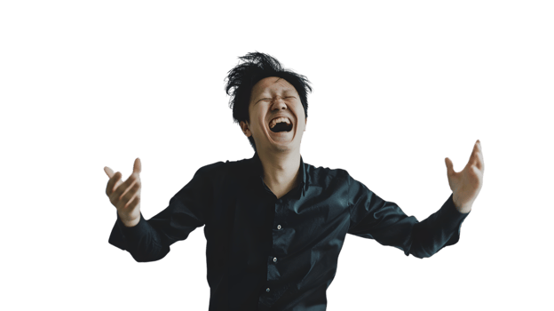 A person expressing intense emotion with arms outstretched perfect for conveying strong feelin png