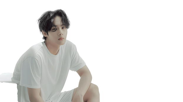 A young individual in a white shirt sitting thoughtfully ideal for themes of introspection fa png