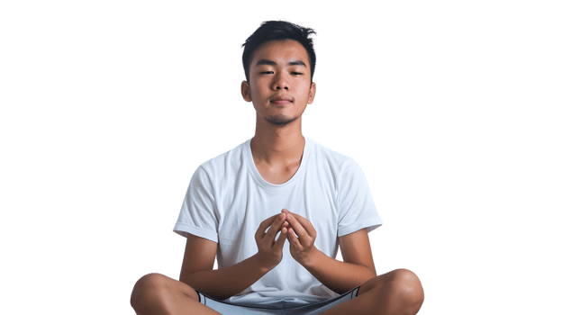 A young individual practicing meditation in a serene pose ideal for wellness and mindfulness c png