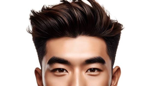 Closeup of styled male hair and face perfect for beauty or grooming articles png