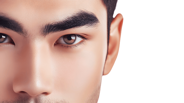 Closeup portrait of a mans face showing eyes eyebrows and nose png