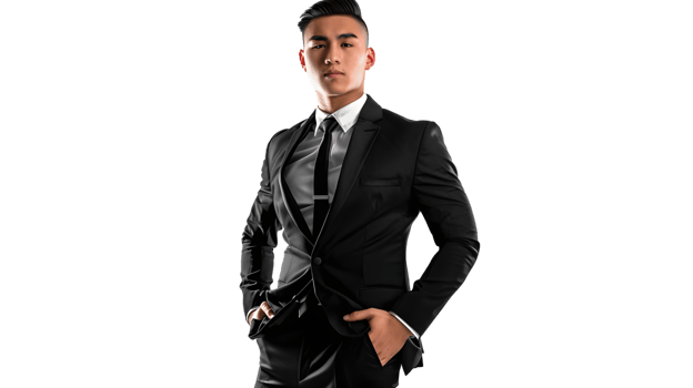 Confident Businessman in Formal Attire Standing Against a Black Background Professional Look png