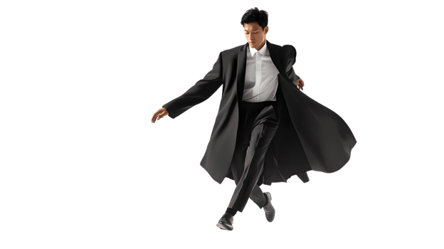 Dynamic Pose of a Man in Formal Attire Capturing Movement and Style for Fashion Advertising png