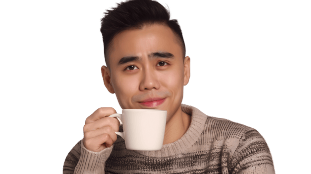 Enjoying a Warm Beverage A Man Holding a Coffee Cup with a Satisfied Expression png
