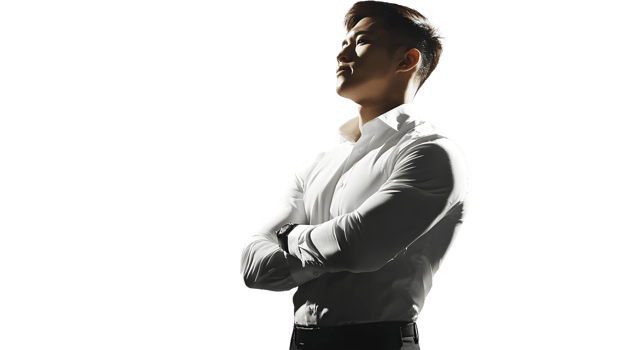 Professional Man in White Shirt with Arms Crossed Against Black Background png