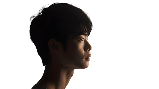 Profile Portrait of a Young Individual with Dramatic Lighting and Dark Background png