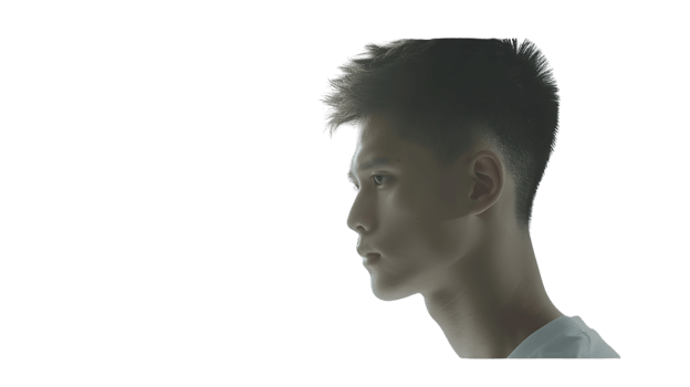 Profile Portrait of a Young Individual with Short Hair Side View Isolated on Black Background png