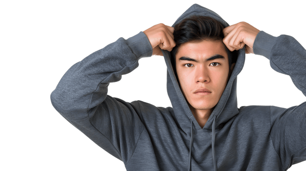 Young Man Adjusting Grey Hoodie png