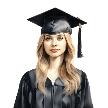Female Graduate in Cap and Gown Illustration On Transparent Background png