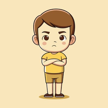 Angry Boy Standing with Crossed Arms Cartoon Art Illustration Design vector