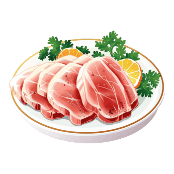 Meat on a plate with parsley and orange slices png