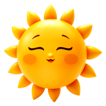 Sleepy 3D Cartoon Sun with Soft Rounded Rays on Transparent Background png