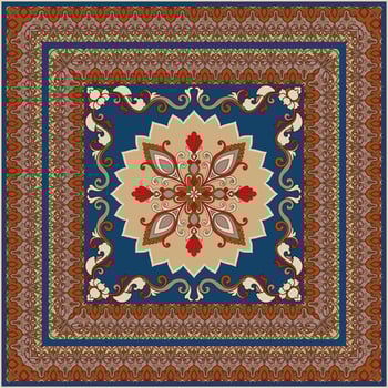Geometric rug design, abstract scarf print for textile patterns, Oriental rug. vector