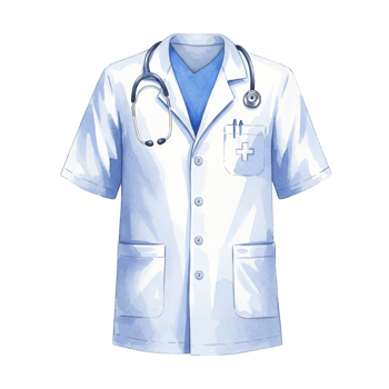 Watercolor Illustration of a Doctors Short Sleeve Lab Coat with Stethoscope png