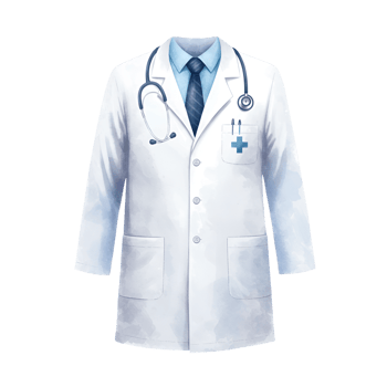 Watercolor Illustration of a Doctors Lab Coat with Stethoscope and Medical Cross png