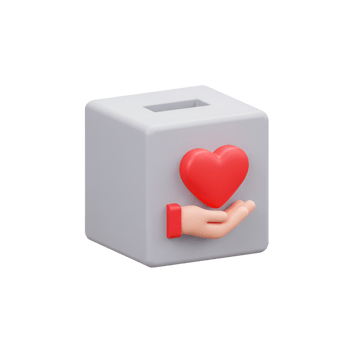 3D Render of Donation Box with Heart in Hand png