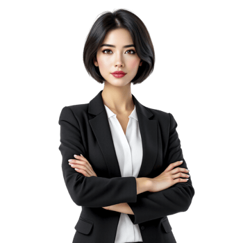 Asian business woman in black suit with arms crossed png