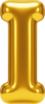 Shiny golden balloon letter I. 3D rendering of an inflatable glass material. png