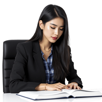 A business woman in a suit is reading a book png