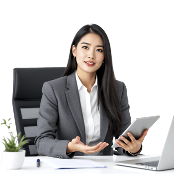Asian businesswoman using tablet computer in office png