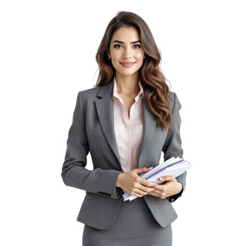 A beautiful business woman in a suit holding a folder png