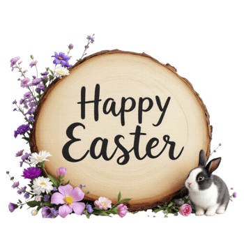 Happy easter with bunny and flowers png