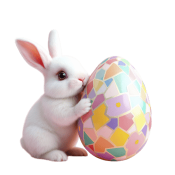 A white rabbit is holding an easter egg png