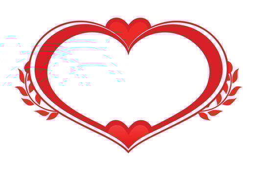 Red Heart with Leaves, White Background, Elegant Border Design Elements vector